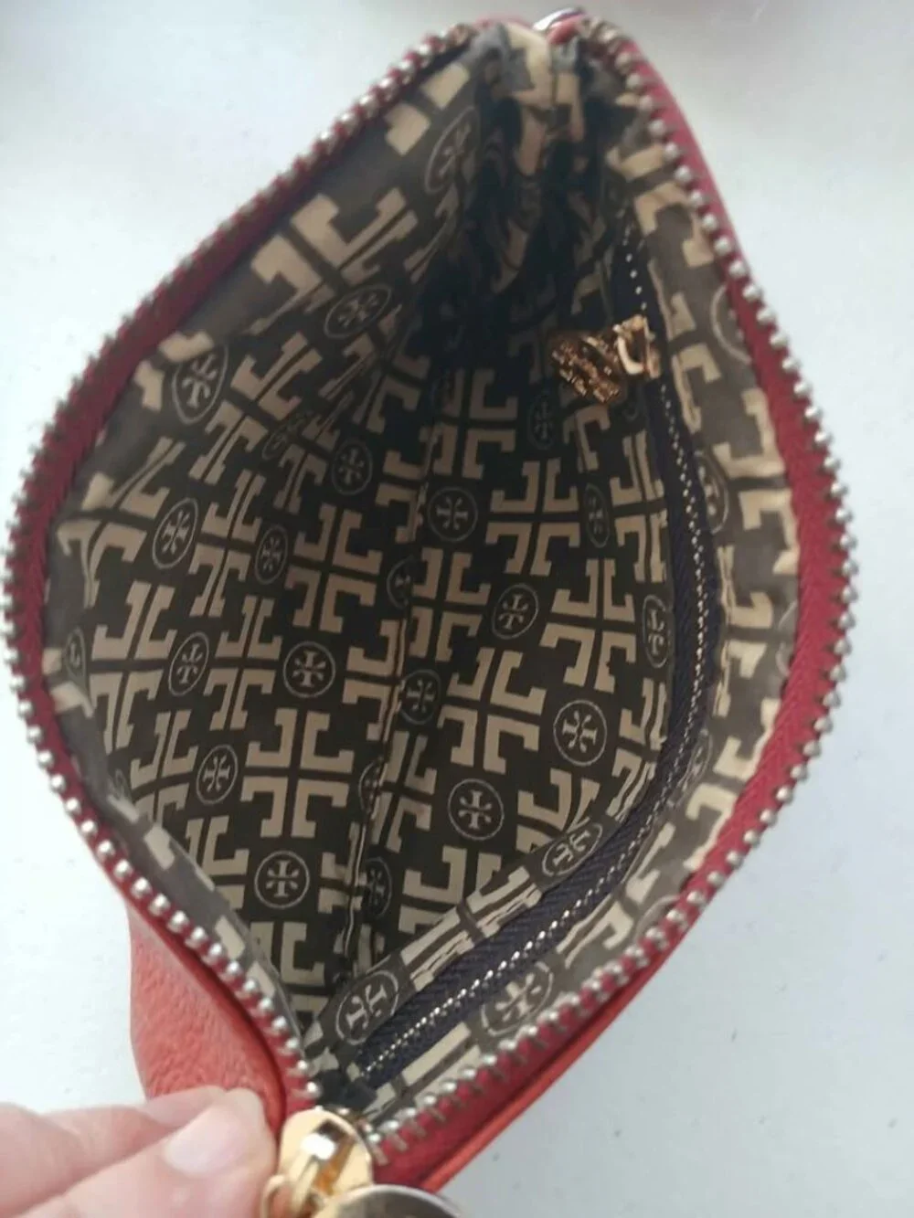 Tory Burch Miller Red Leather Wristlet Pouch